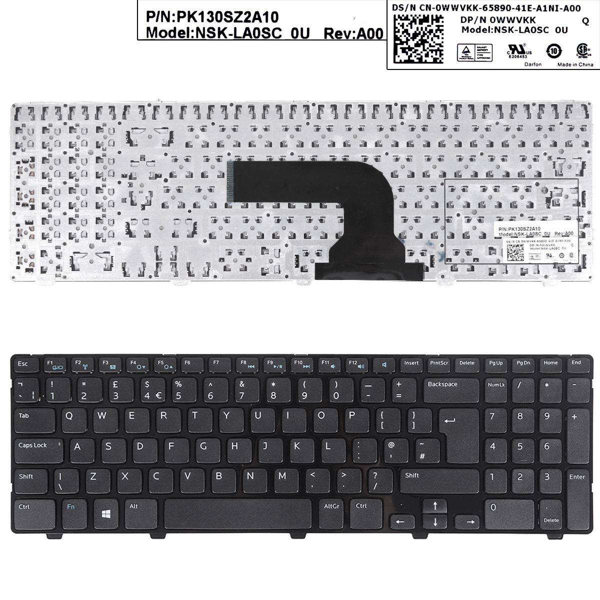 Picture of New Replacement Laptop Keyboard For DELL Inspiron 15 3521 15R 5521 2521 GLOSSY FRAME BLACK (For Win8) Uk Layout